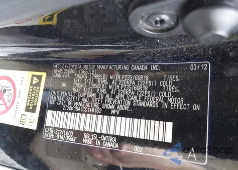 2012 Lexus Rx 350 z USA, uszkodzony, nr VIN 2T2BK1BA1CC148162